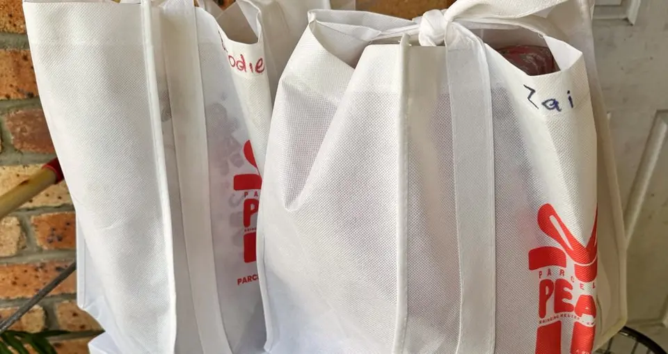 Parcels of Peace Christmas hamper bags ready for delivery